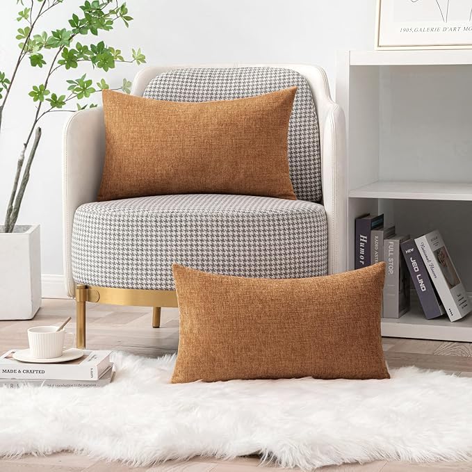 MIULEE Pack of 2 Brown Throw Pillow Covers 20x20 Inch Soft Chenille Pillow - Image 5