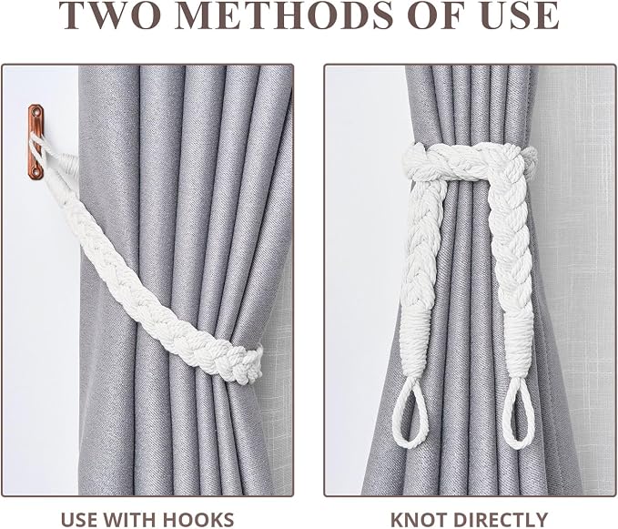 NICEEC 2 Pack Natural Cotton Rope Curtain Tiebacks Elegant Boho Style - Image 5