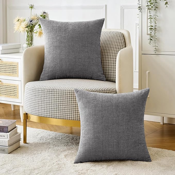 MIULEE Pack of 2 Couch Throw Pillow Covers 20x20 Inch Soft Dark Gray Chenille - Image 5