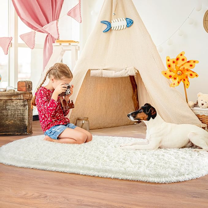 Pionblank Fluffy Oval Rug for Bedroom 3.3x6.2, Shag Throw Rugs for Bedside - Image 2