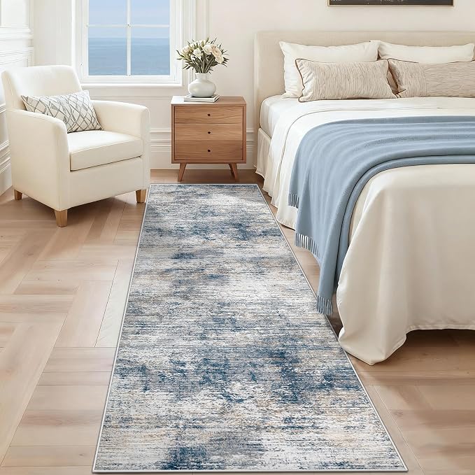 2x7 Runner Rug for Hallway, Washable Modern Abstract Runner Rugs Neutral Soft - Image 2