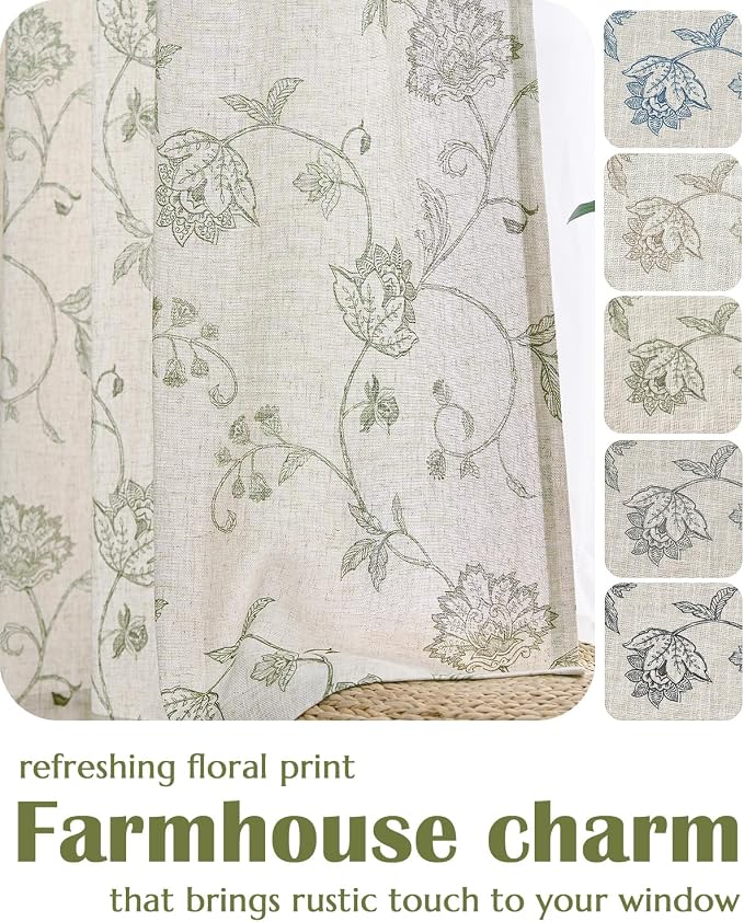 jinchan Linen Curtains Floral Curtains 96 Inch Length - Image 6