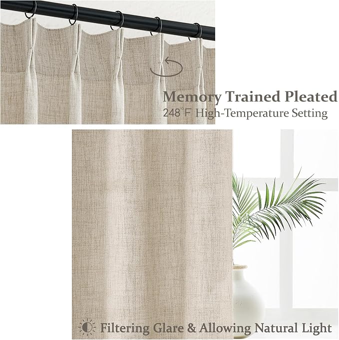 Extra Wide 70 Inch Pinch Pleated Light Filtering Sliding Glass Door Curtains - Image 3