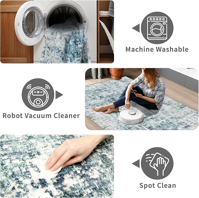 2x3 Small Washable Area Rug: Non-Slip Door Mat Ocean Mist | Dense Low Pile - Image 5