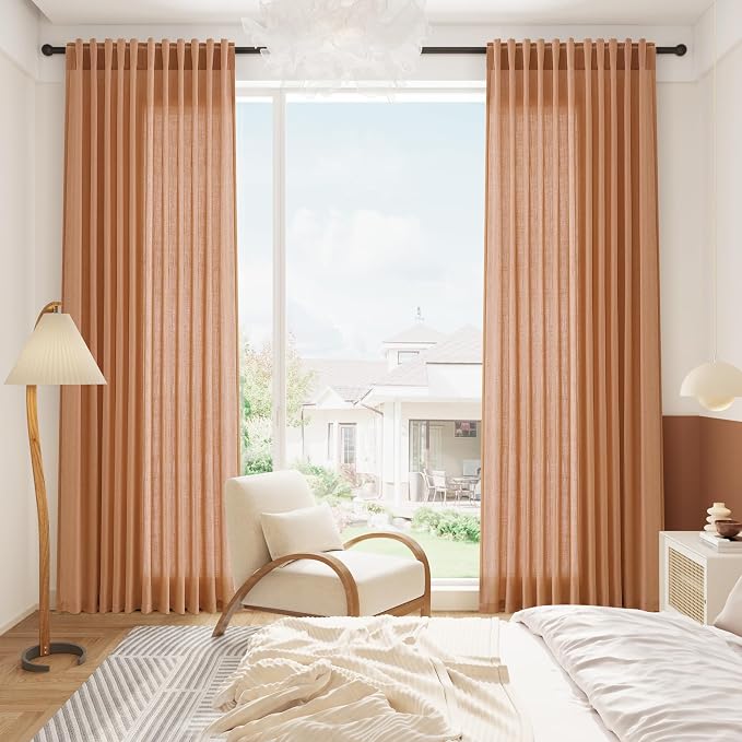 Peach Quartz Linen Curtains 96 Inch Length 2 Panel Set Back Tab Rod Pocket - Image 8