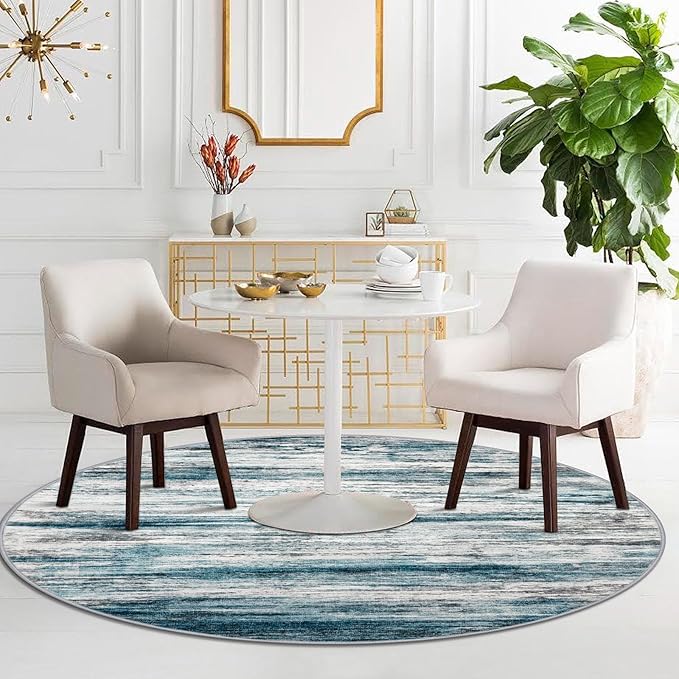 KOZYFLY Modern Abstract Round Area Rug 5Ft, Washable Kitchen Rug Non-Slip Soft - Image 3