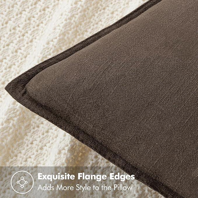 MIULEE Decorative Linen Pillow Covers 18x18 Inch Dark Coffee Chocolate Boho - Image 2