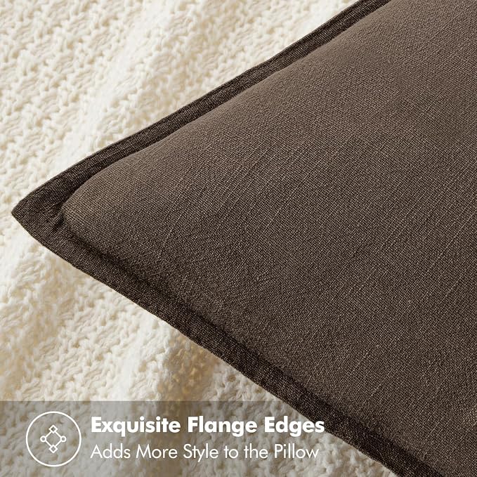 MIULEE Decorative Linen Pillow Covers 20x20 Inch Dark Coffee Chocolate Boho - Image 2