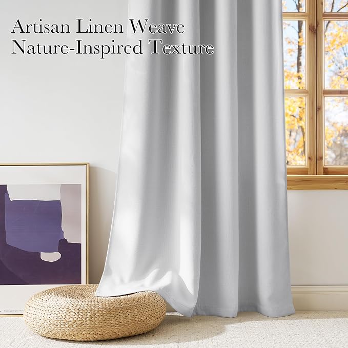 NICETOWN Faux Linen Greyish White Blackout Curtains 84 inches Long - Image 3