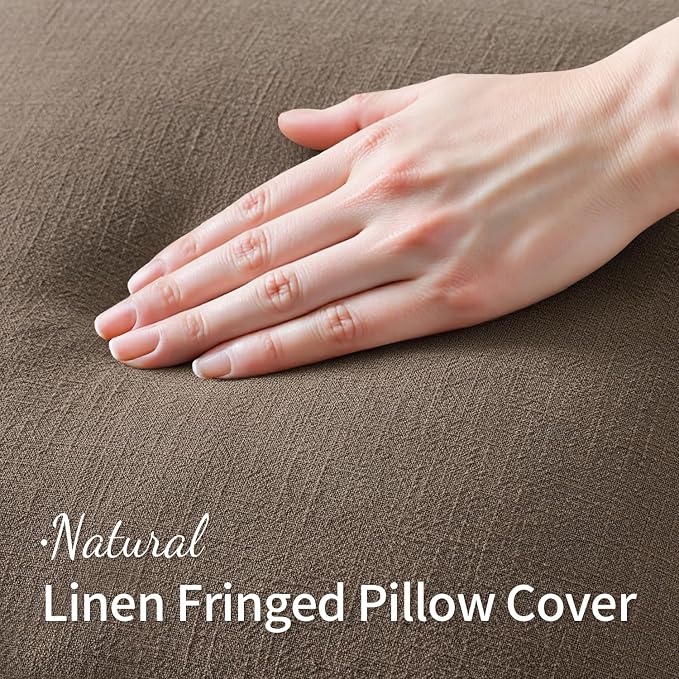 MIULEE Decorative Throw Pillow Covers Neutral Linen Fringe Throw Pillows Euro - Image 2