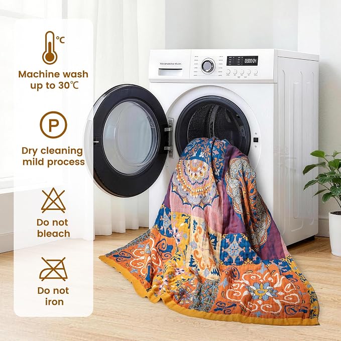 MSGKV Boho Throw Blanket for Bed 90"x108" 100% Cotton Blanket Spring Breathable - Image 7