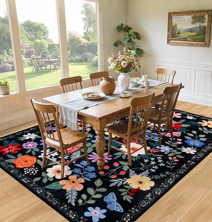 10x12 Area Rugs for Living Room: Floral Washable Rug Vintage Large Soft Boho - Image 4