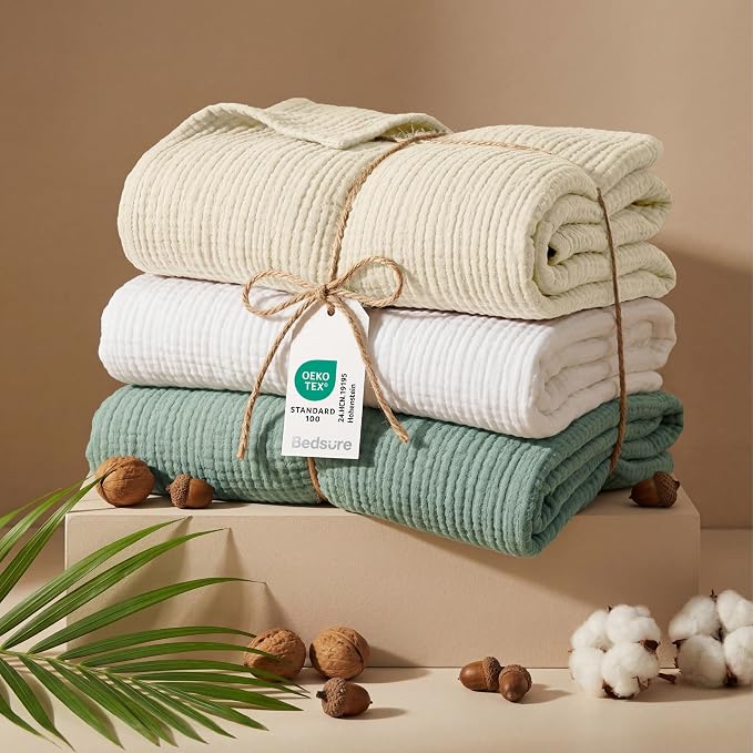 Bedsure 100% Cotton Muslin Blanket King Size - Image 7