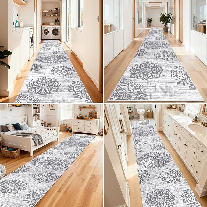 HEBE Hallway Runner Rug 3'x20' Washable Vintage Distressed Area Rugs Non Slip - Image 6