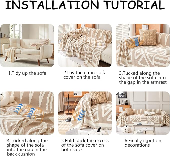 HANDONTIME Sofa Covers for Sectional Sofa Set Boho Couch Cover for Dogs Khaki - Image 7
