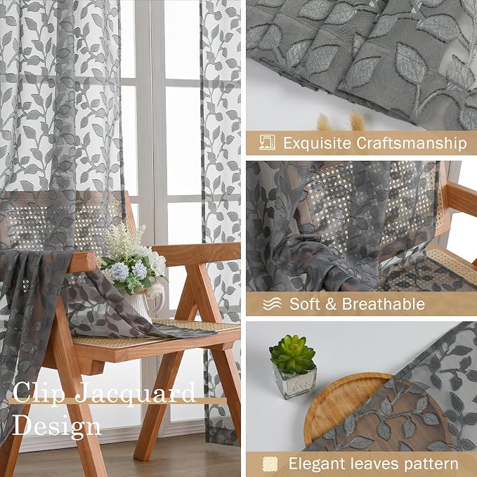 Chyhomenyc Charcoal Grey Sheer Curtains 90 Inch Length 2 Panels Set, Light - Image 7