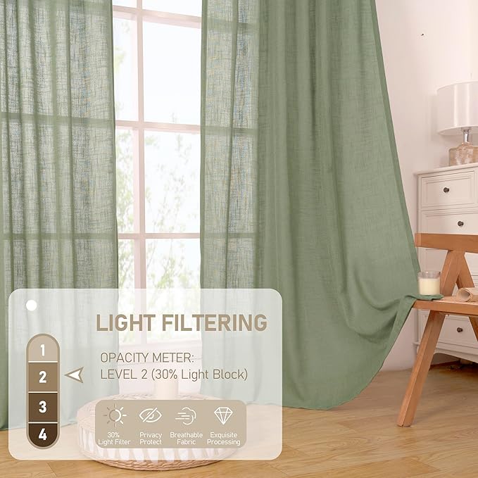 LAMIT Sage Green Linen Curtains 45 inches Length - Image 4