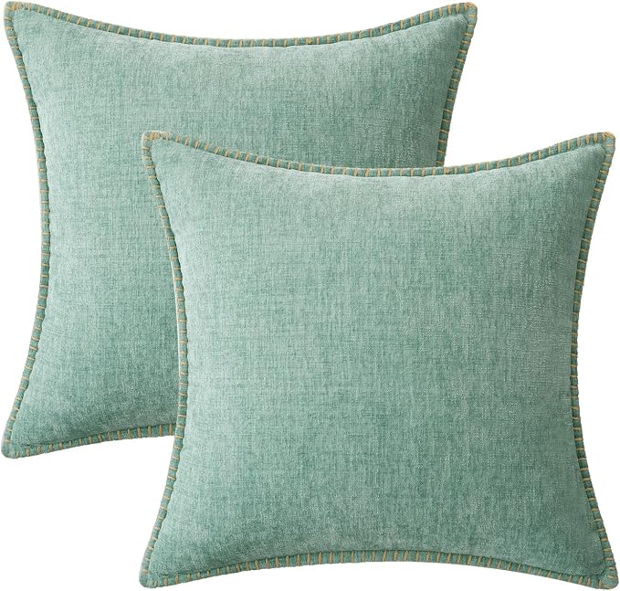 MIULEE Pack of 2 Couch Throw Pillow Covers 18x18 Inch Aqua Green Farmhouse - Image 6