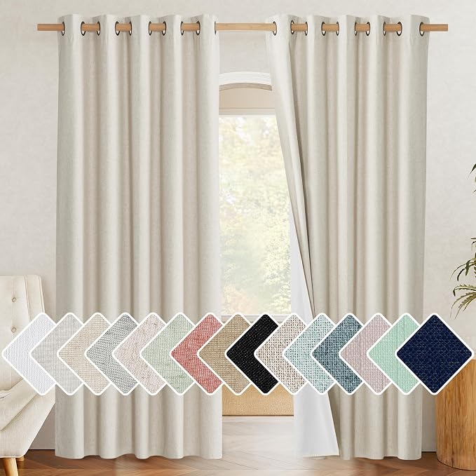 NICETOWN Farmhouse Style 100% Blackout Natural Linen Curtains 90 inches Length by NICETOWN