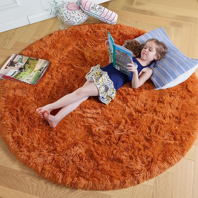 Amdrebio Burnt Orange Round Area Rug 5Ft by Amdrebio