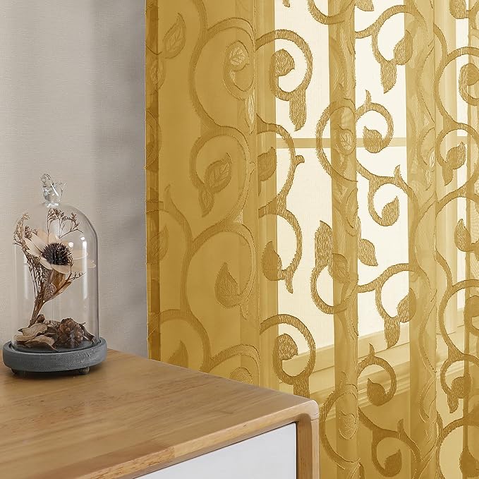 OWENIE Furman Semi Sheer Curtains 72 Inch Length 2 Panels Set, Jacquard Pattern - Image 6