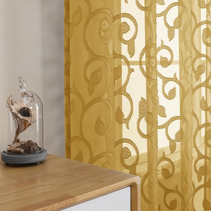 OWENIE Furman Gold Kitchen Curtains Tiers 36 inch Length, Light Filtering Soft - Image 4