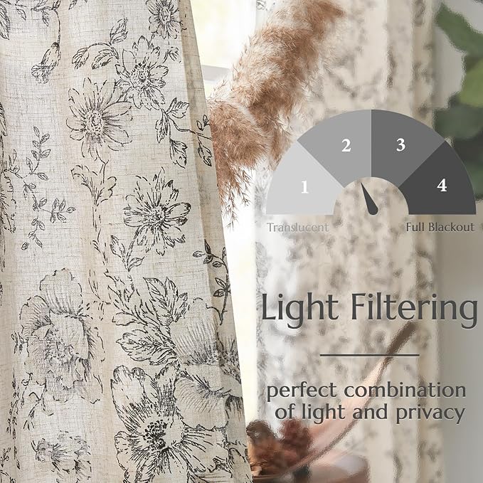 jinchan Lined Linen Blend Curtain Floral Curtains - Image 4