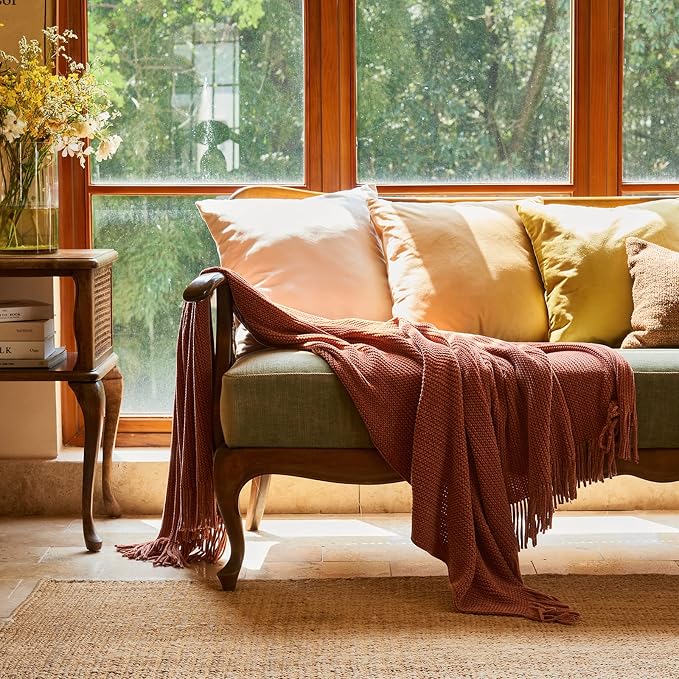 lifein Throw Blanket for Couch, Soft Boho Decor Bed Throw, Cozy Burnt Orange - Image 2