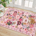 Pink Floral Rug for Entryway, 2X3 Washable Kitchen Mat Ultra-Thin Soft by WelcometoBabovid