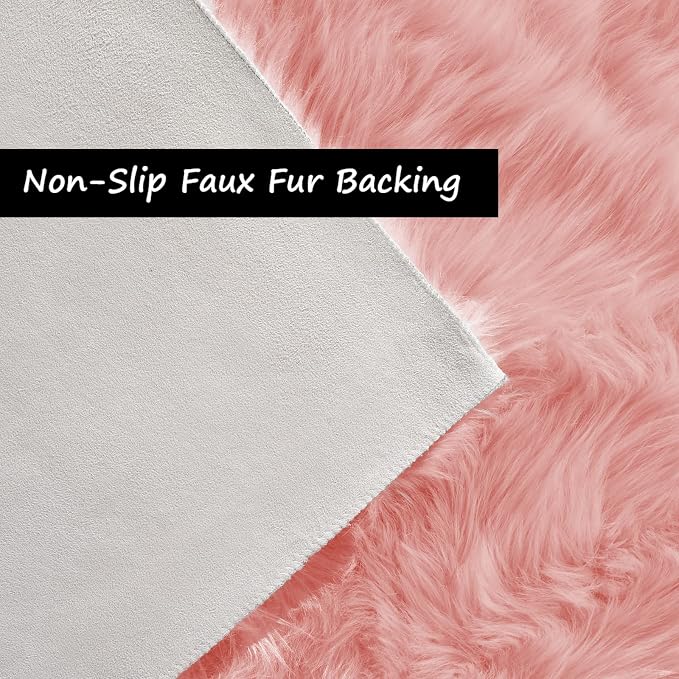 Goolela Pink Fluffy Fuzzy Furry Runner Rug 2X6 Light Pink Faux Sheepskin Fur Rug - Image 4