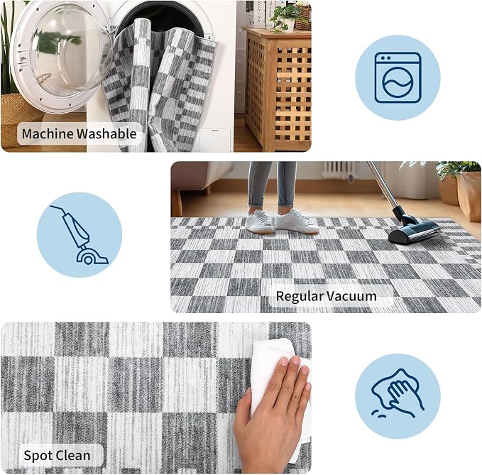 GarveeHome 9x12 Area Rugs for Living Room Washable Checkered Rug Bedroom | - Image 8