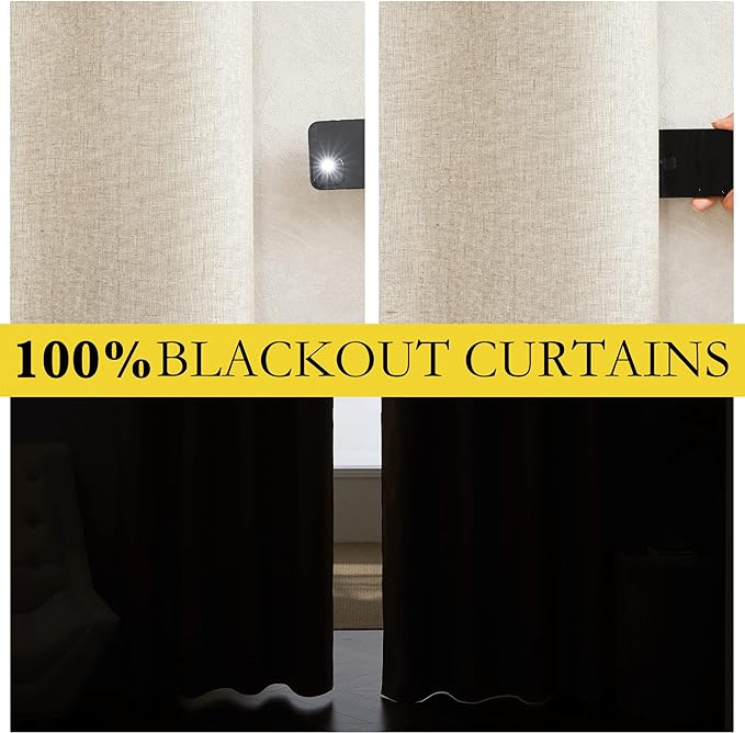 NICETOWN 100% Blackout Linen Texture Curtains 80" Long, Thermal Insulated Full - Image 2
