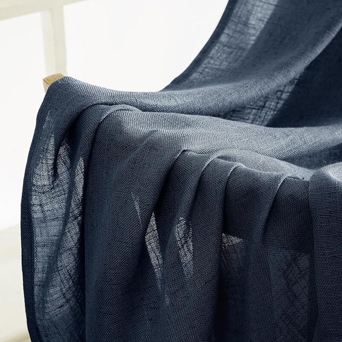 MIULEE Navy Blue Linen Curtains 84 Inch Length 2 Panels - Image 6