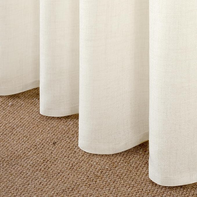YoungsTex Ivory Linen Semi Sheer Curtains 42 x 72 Inch Length 2 Panels | Light - Image 6