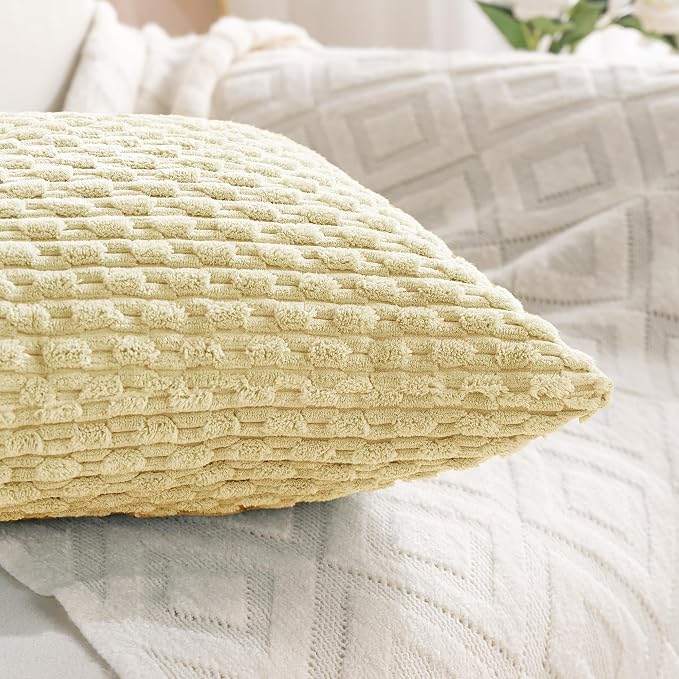 Set of 4 Pale Yellow Decorative Throw Pillow Covers 18x18 Inch Corduroy Pillow - Image 6