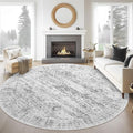 6x6 Grey Round Rug 6ft Living Room Circle Rug Gray Vintage Round Area Rug Non by Soalmost