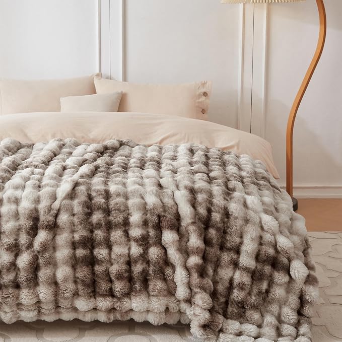 COOVA Faux Fur Throw Blanket for Couch, Cozy Soft and Fuzzy Plush Rabbit Fur - Image 2