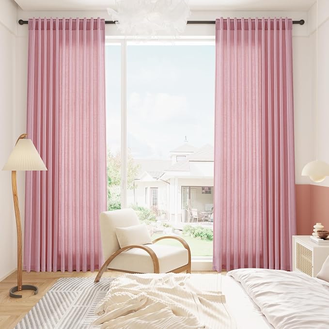 Rose Linen Curtains 84 Inch Long 2 Panel Set - Image 8