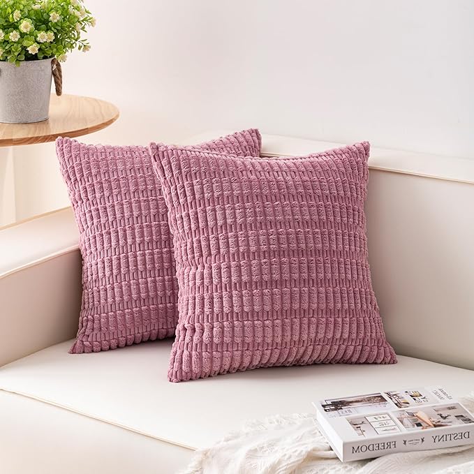 Pack of 2 Corduroy Decorative Throw Pillow Covers 24x24 Inch Soft Striped by Unknown