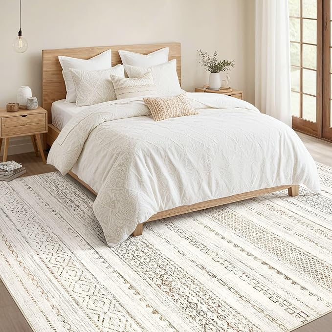 Nakagishi 8x10 Area Rugs Living Room: Washable Boho Large Neutral Soft - Image 5