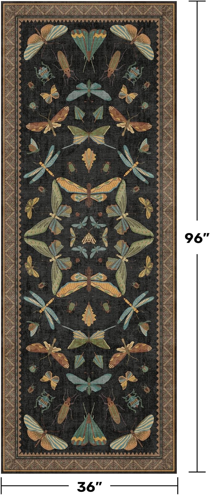 3x8 Green and Black Wide Hallway Runner Rugs - 8ft Washable Kitchen Floor Mats - Image 2