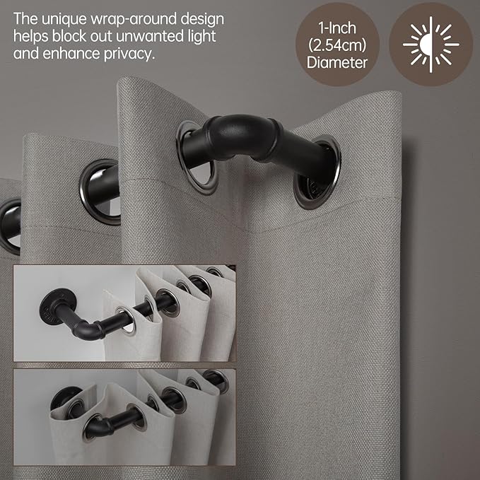 Zeerobee Curtain Rods for Windows 32 to 72, 1 Inch Industrial Wrap Around Black - Image 3