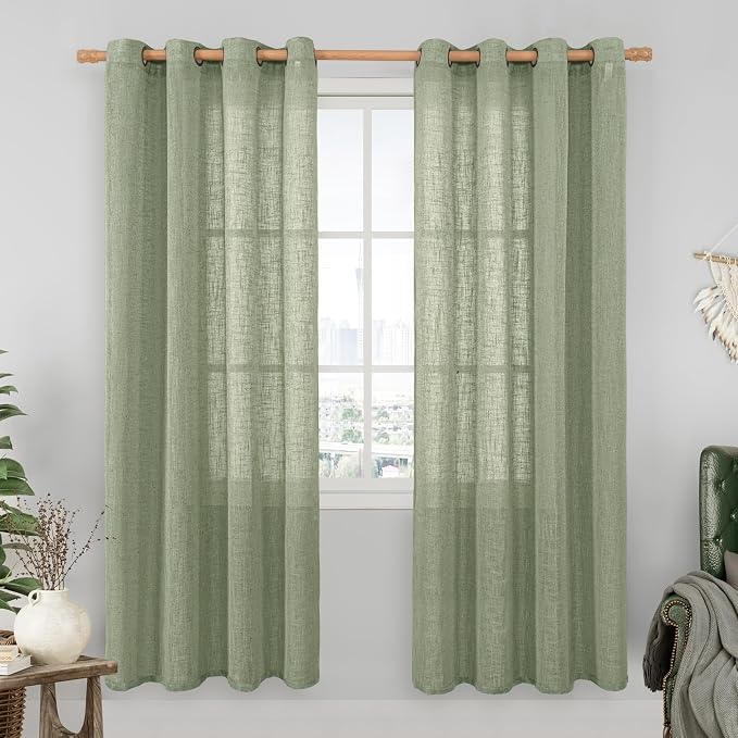 LAMIT Sage Green Linen Sheer Curtains 80 inch by LAMIT