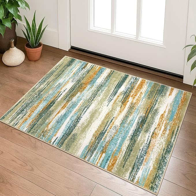 Lansny Modern Abstract Entryway Rug Indoor 2x3 Washable Rug Non-Slip Soft Small by lansny