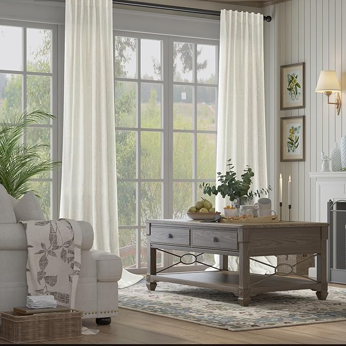 Natural Linen Bedroom Curtains 63 Inch Length 2 Panels Back Tab Rod Pocket - Image 8