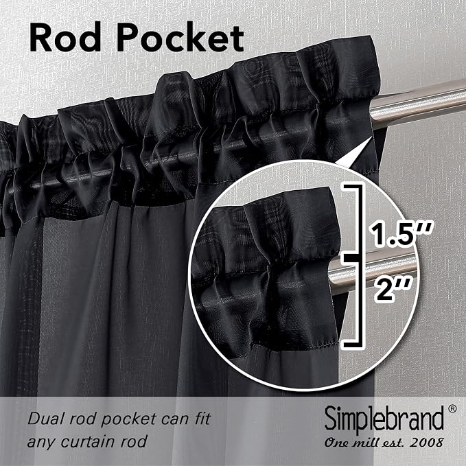 Simplebrand Black Sheer Kitchen Cafe Curtains - Image 2