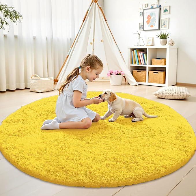 OLANLY Yellow Round Rugs for Bedroom - Image 3
