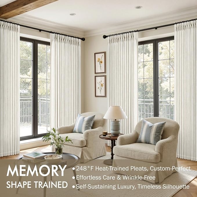 MIULEE Pinch Pleated Thick Linen Curtains 102 Inches Long 2 Panels - Image 2
