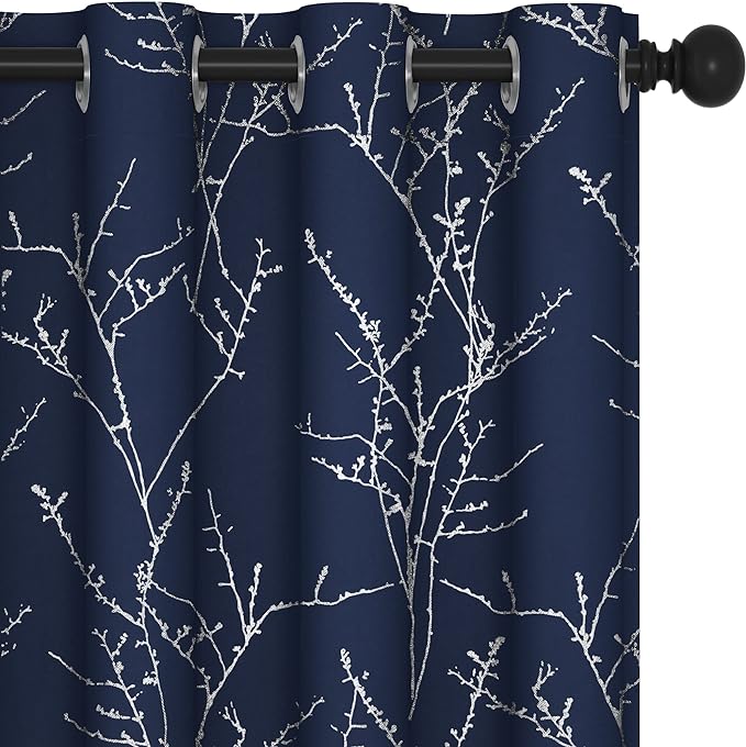 Deconovo Blackout Curtains, Thermal Insulated Soundproof Drapes, Branch Silver by Deconovo