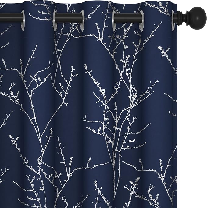 Deconovo Blackout Curtains, Thermal Insulated Soundproof Drapes, Branch Silver by Deconovo